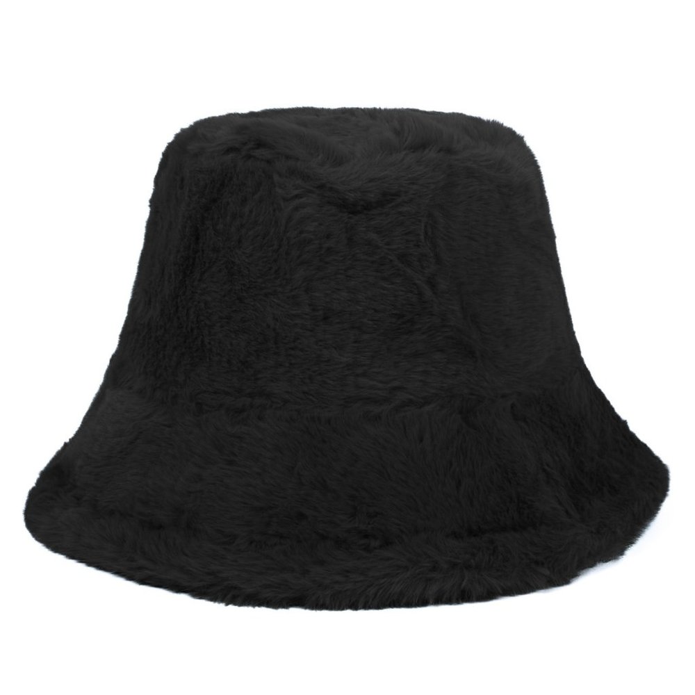 Faux Fux Plush Bucket Hat - Black